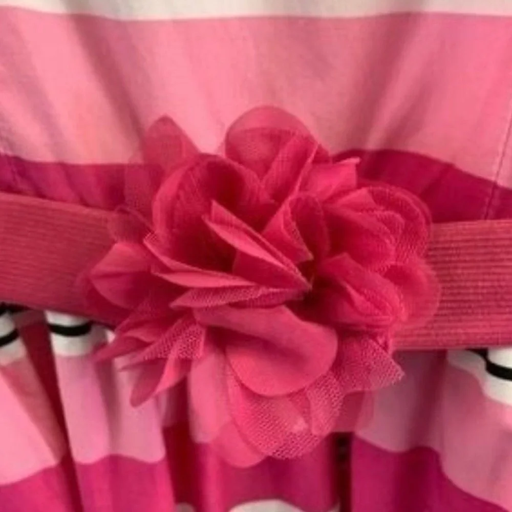 The Childrens Place Striped Bubble Hem Dress Girls Size 10 Pink Flower Belt